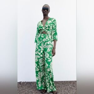 Zara Green and White Floral Jumpsuit